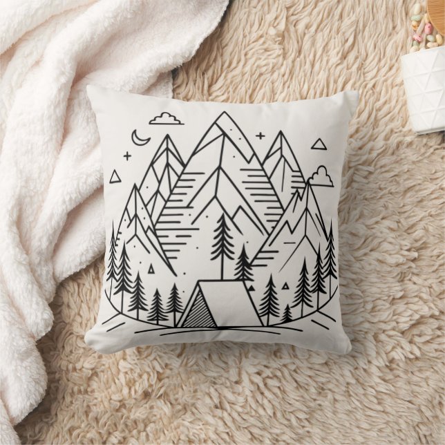 Minimalistic Mountains Camping Kudde (Filt)