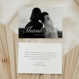 Minimalistic Script Black & White Wedding Photo Tack Kort