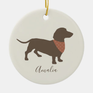 Minimalistic taxSilhouette med hund namn Julgransprydnad Keramik