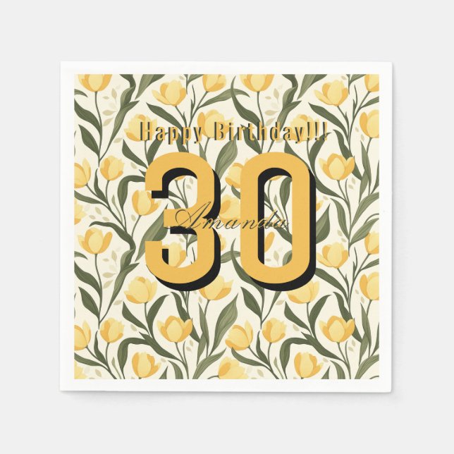 Minimalistic Tulip Themed Birthday Event Pappersservett (Framsidan)