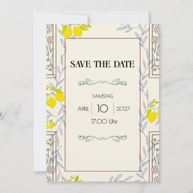 Minimalistic Vintage Botanical Save the Date (Baksida)