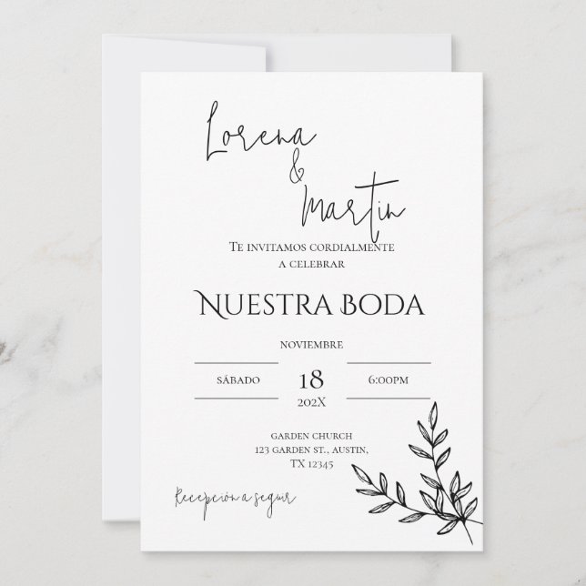 Minimalistic Wedding Invitation in Spanish Inbjudningar (Framsida)