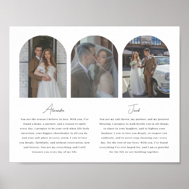 Minimalistic Wedding Vows Script 3-Photo Arch Poster (Framsidan)