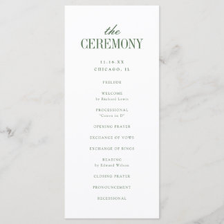 Minimalistic White & Olive Green Wedding Ceremony Program