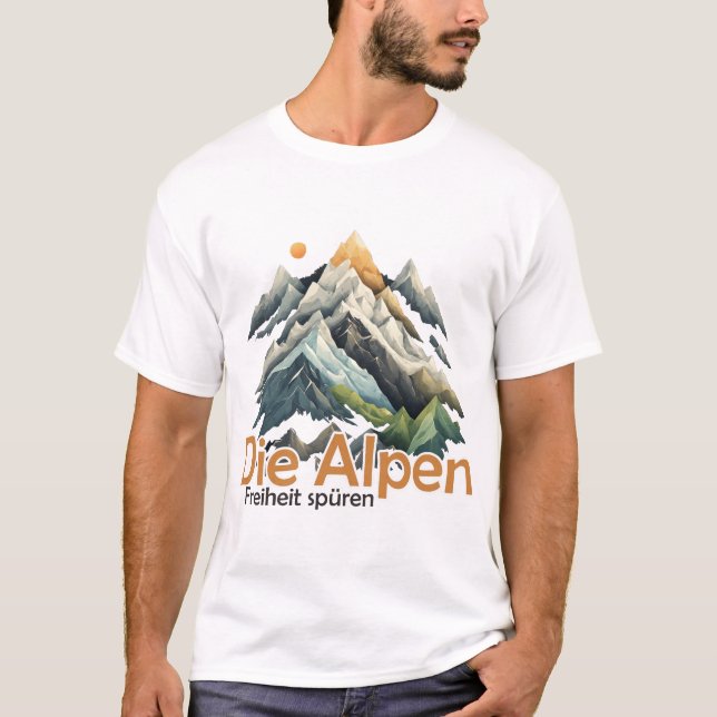 Minimalistische Alpenlandschaft - Moderne Bergkuns T Shirt (Framsida)