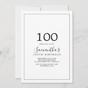 Minimalistisk 100:e födelsedag inbjudningar