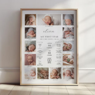 Minimalistisk 1-års fotokollage för milstolpar poster