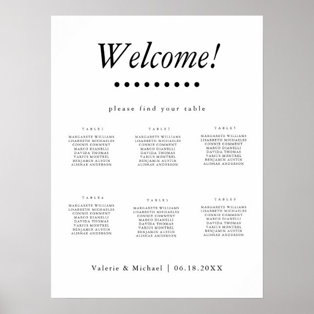 Minimalistisk-1 svart-vit sittplatsschema för 6 bo poster (Framsidan)