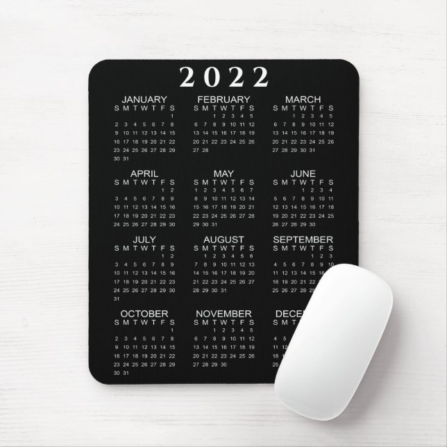 Minimalistisk 2022-kalender, svart och vitt musmatta (Med mus)