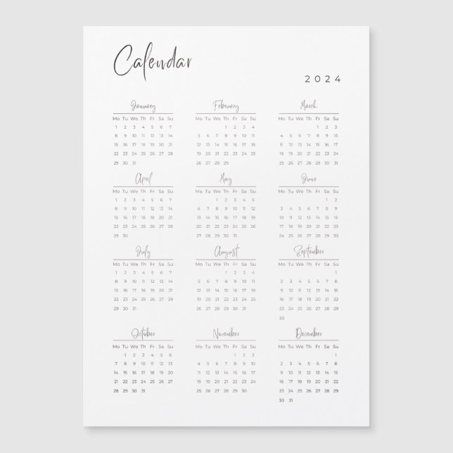 Minimalistisk 2024 Magnetisk kalender (Framsida)