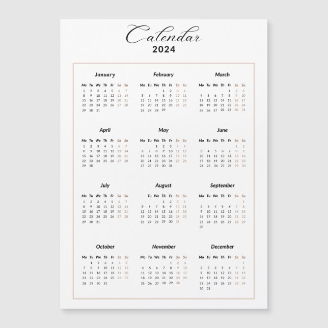 Minimalistisk 2024 Magnetisk kalender (Framsida)
