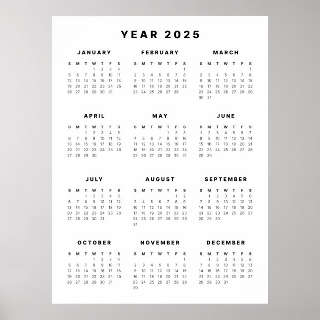 Minimalistisk 2025 Kalender Poster (Framsidan)