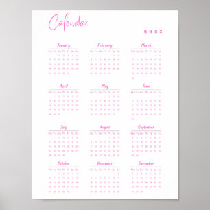 Minimalistisk 2025-väggskalender Rosa måndag - Sön Poster