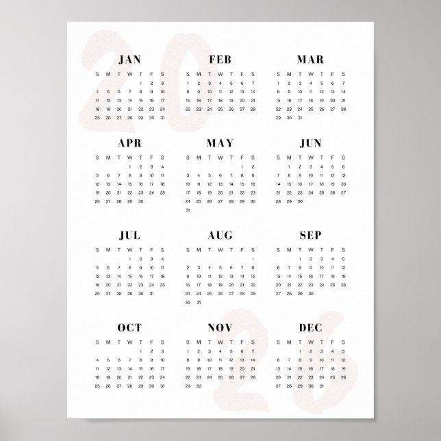 Minimalistisk 2026 En-sides kalender Ren Modern  Poster (Framsidan)