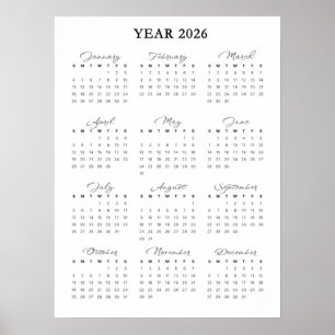 Minimalistisk 2026-kalenderaffisch poster