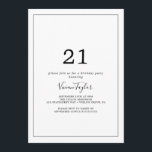 Minimalistisk 21:a födelsedag Party Inbjudningar<br><div class="desc">Denna minimalistiska inbjudan på 21:a födelsedag är perfekt för en enkel födelsedagsfest. Den moderna romantiska designen har klassisk svart- och vit typografi parad med en rografi av rustik men elegant med vintage handskrivet stil. Anpassade i alla färg. Behålla designen enkel och elegant, som den är, eller anpassa den genom att...</div>