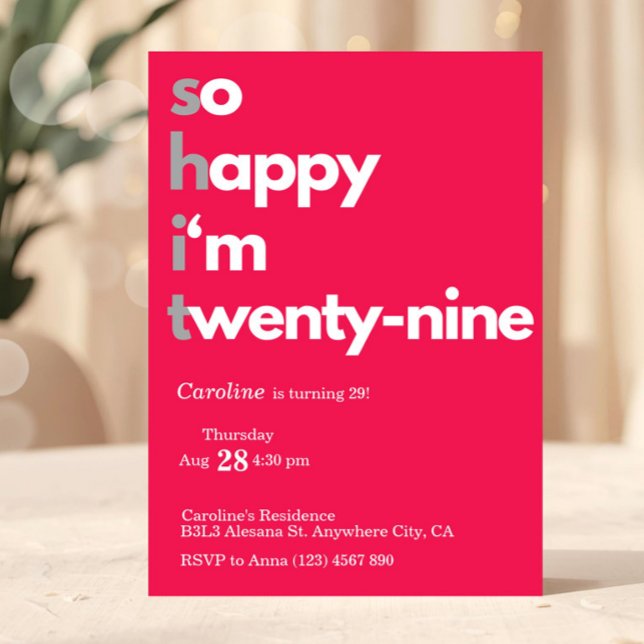 Minimalistisk 29-års födelsedagsinbjudan Modern 29 Inbjudningar (Minimalist 29th Birthday Invitation)