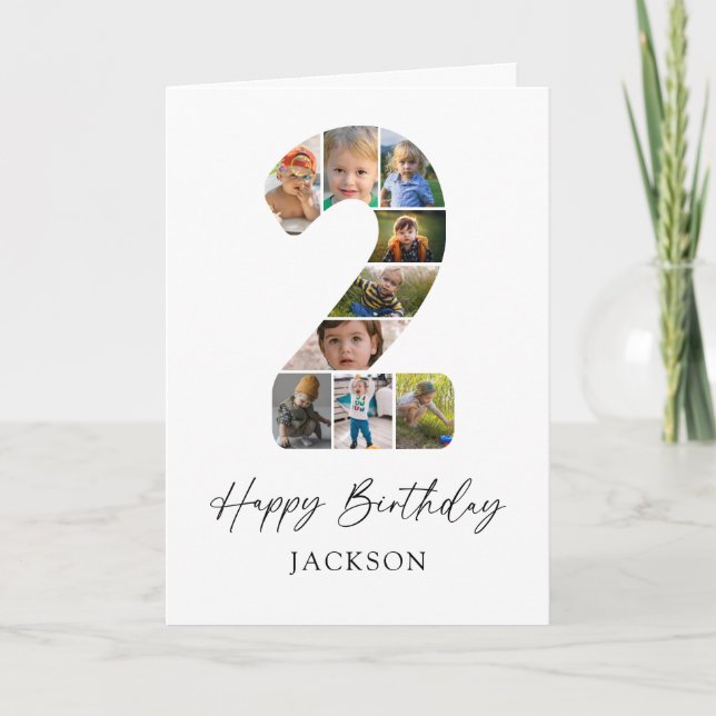 Minimalistisk 2-års födelsedags fotokollagekort kort (Framsida)