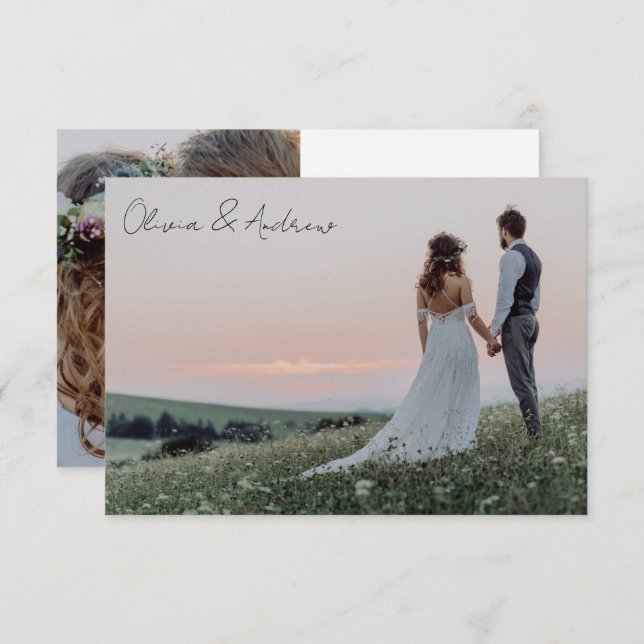 Minimalistisk 2-foto-Bröllop-kalligrafi Tack Kort (Fram/baksida)