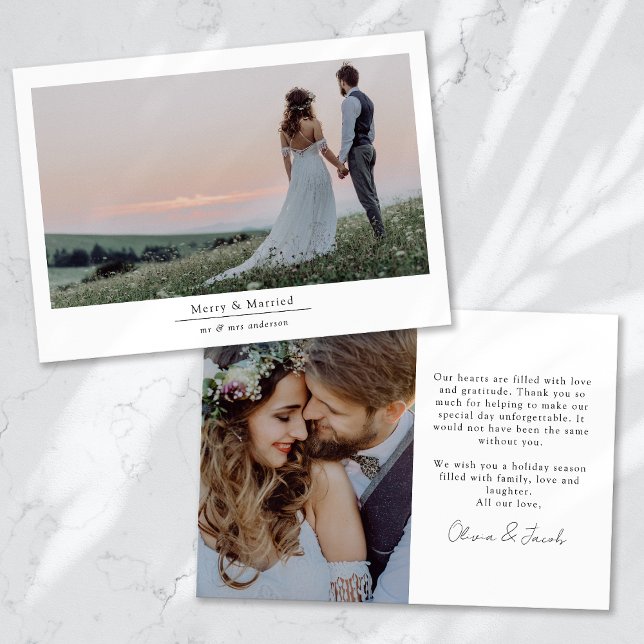 Minimalistisk 2 foto Bröllop Merry & Married Julkort (Skapare uppladdad)