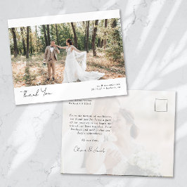 Minimalistisk 2 Foto Kalligrafi Bröllop Tack Vykort