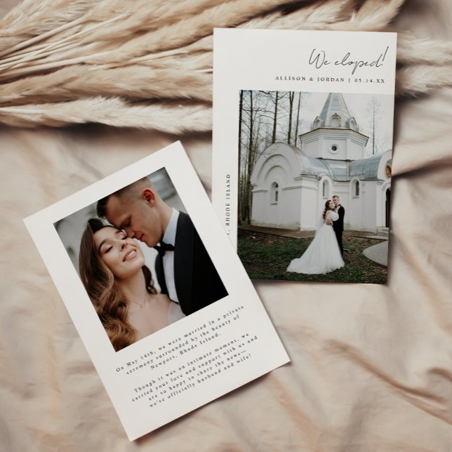 Minimalistisk 2-foto manus bröllopsutflykt meddelande (Skapare uppladdad)