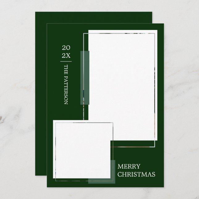 Minimalistisk 2-foto Mörk grönt jul Julkort (Fram/baksida)