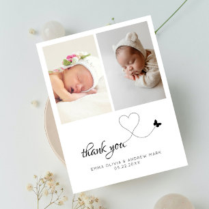 Minimalistisk 2 Foto Tvillingar Bebis Shower Tack Vykort