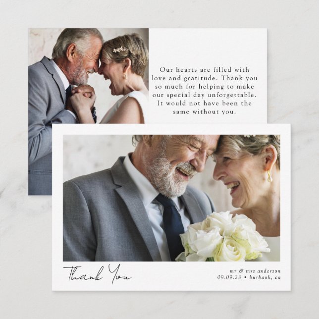 Minimalistisk 2-fotokalligrafi Vow förnyelse Tack Kort (Fram/baksida)