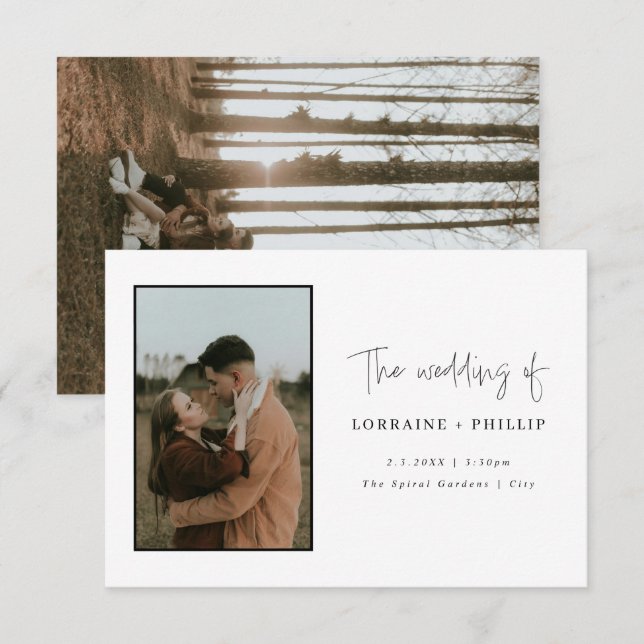 Minimalistisk 2-fotomodern bröllopsinbjudan inbjudningar (Fram/baksida)