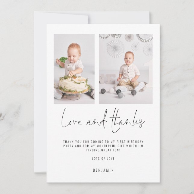 Minimalistisk 2 foton 1:a födelsedagen Kärlek och  Kort (Framsida)