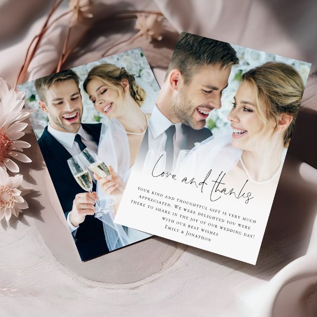 Minimalistisk 2 foton Kärlek tack Bröllop Tack Kort (Front and back view)