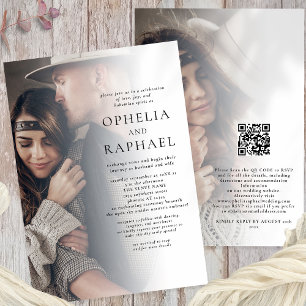 Minimalistisk 2 foton QR-kod Bohemian Bröllop Inbjudningar
