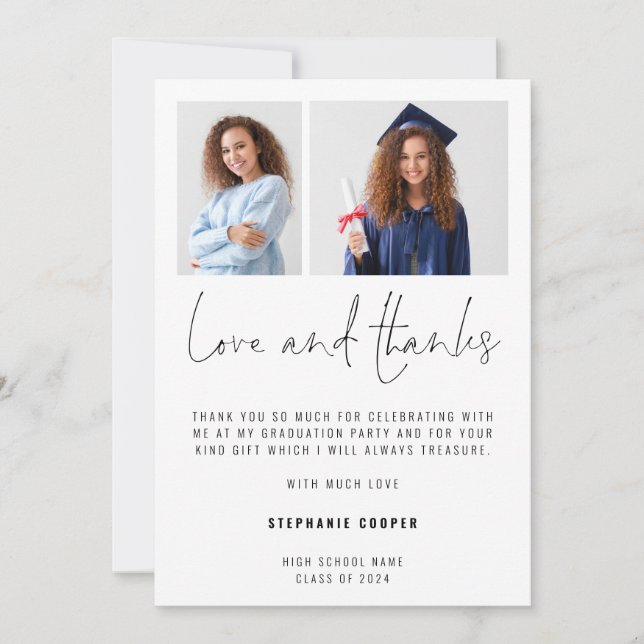 Minimalistisk 2-fotoskript 2024 Studenten Tack Kort (Framsida)