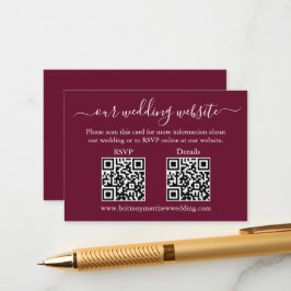 Minimalistisk 2 QR Bröllop RSVP Detaljer Burgundy Tilläggskort