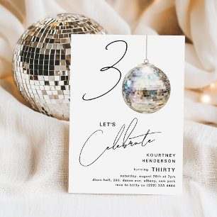 Minimalistisk 30-års Disco Ball Födelsedagsfest Inbjudningar