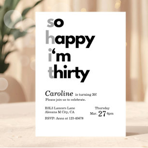 Minimalistisk 30-års födelsedagsinbjudan Så glad a Inbjudningar