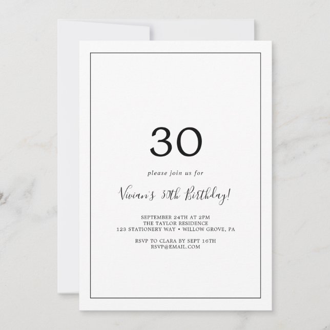 Minimalistisk 30års födelsedag Party Inbjudningar (Framsida)