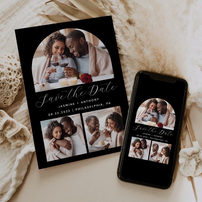 Minimalistisk 3-foto-båge, svart och vitt spara datumet (Skapare uppladdad)