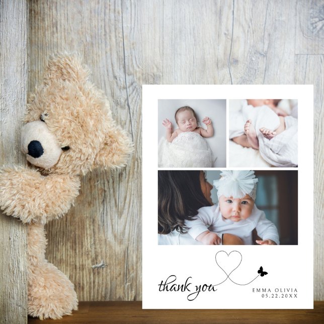 Minimalistisk 3 Foto Chic Baby Shower Tacksamhetsk Vykort (Skapare uppladdad)