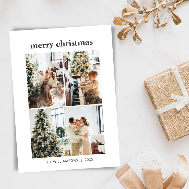 Minimalistisk 3-foto Collage God Jul Semester Julkort (Skapare uppladdad)