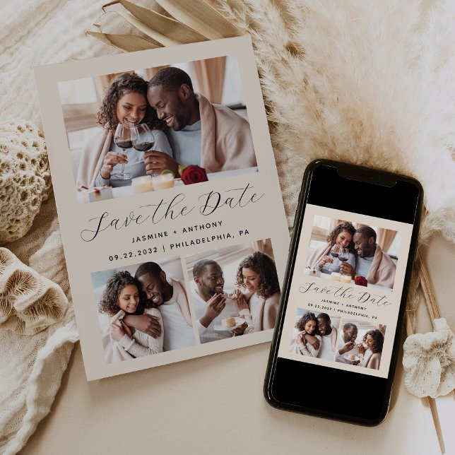 Minimalistisk 3-fotosambandsBeige Spara Datumet (Skapare uppladdad)