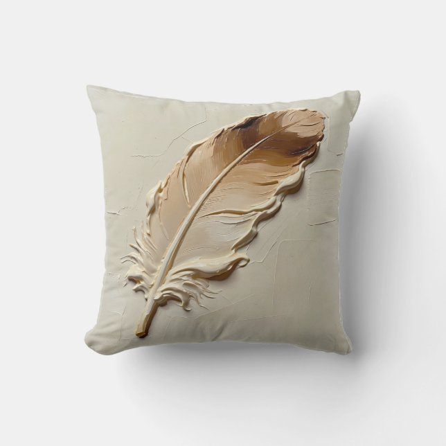 Minimalistisk 3D-fjäderkonst Abstrakt Beige Dekor Kudde (Framsida)