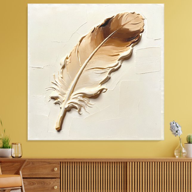 Minimalistisk 3D Olja Beige Brun Fjäderstruktur Canvastryck (Insitu (Vardagsrum))