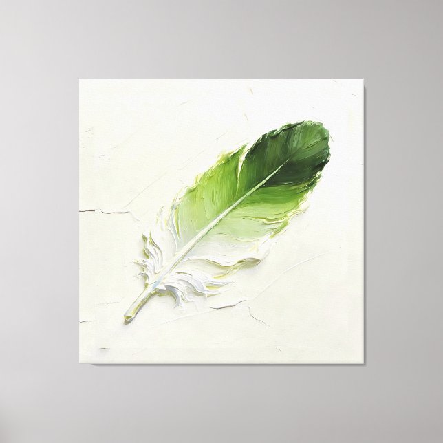 Minimalistisk 3D Olja Sälggrön Fjäder Elegant Canvastryck (Framsida)