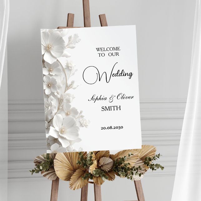 Minimalistisk 3D vit blomsterbröllopps-välkomstsky Poster (Skapare uppladdad)