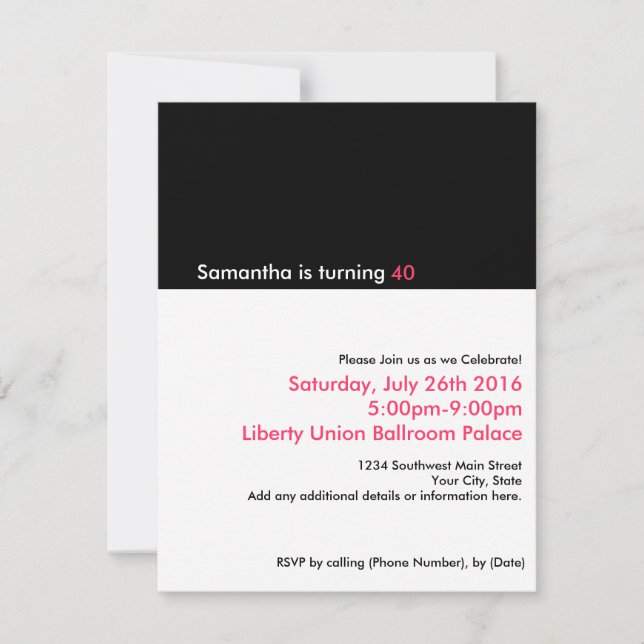 Minimalistisk 40:e födelsedagsinbjudan, Rosa Inbjudningar (Framsida)
