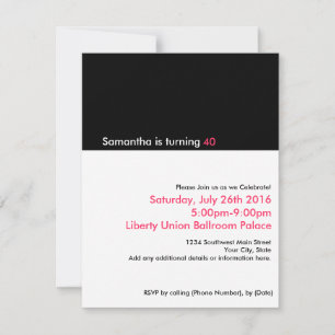 Minimalistisk 40:e födelsedagsinbjudan, Rosa Inbjudningar
