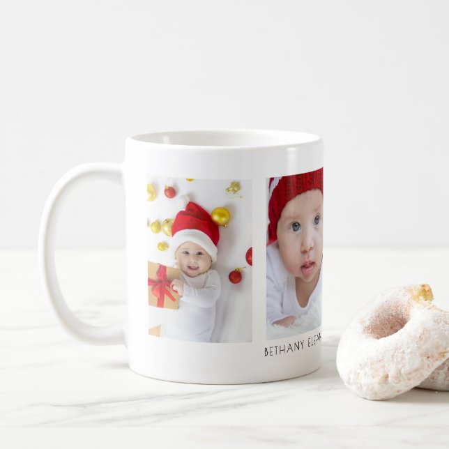 Minimalistisk 4 bilder Baby Namn och År Kaffemugg (Med munk)