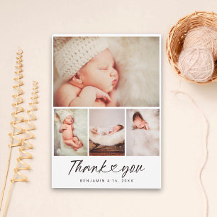 Minimalistisk 4-bilds kollage Baby Shower Tacksamh Vykort